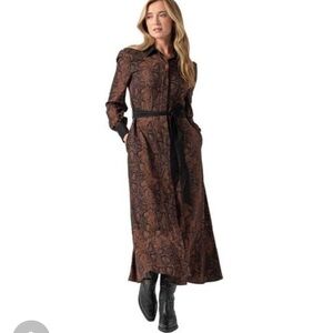 Saint & Sophia Brown Jacqueline Leopard Shirt Maxi Dress, sz 2